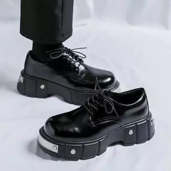 Модные брендовые классические черные кожаные туфли дерби на шнуровке для весны, мужские удобные формальные кожаные туфли с толстой подошвой и круглым носком 38 чёрный