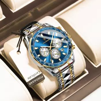 Модные брендовые многофункциональные мужские часы с ремешком из нержавеющей стали, светящиеся кварцевые наручные часы, деловой спортивный хронограф