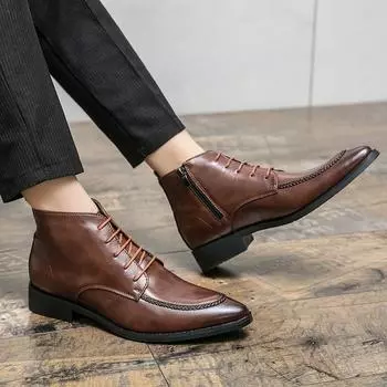 Модные брендовые мужские ботинки весна-осень повседневные элегантные кожаные ботинки деловые с боковой молнией челси остроносые ботильоны мужские большие размеры 38 чёрный