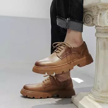 Модные брендовые мужские кроссовки на толстой подошве с подошвой из говяжьих сухожилий, кроссовки из натуральной кожи в британском стиле, повседневные туфли-оксфорды на шнуровке 38 чёрный