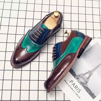 Модные брендовые мужские лоферы с цветовым сочетанием, мужские деловые туфли, туфли-броги, остроносые туфли из натуральной кожи 38 коричневый