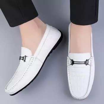 Модные брендовые мужские новые удобные туфли с крокодиловым узором для весны, мужские дышащие туфли для вождения на мягкой подошве 38 белый