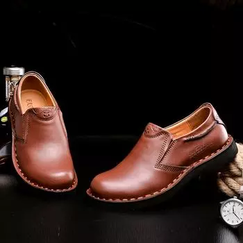 Модные брендовые мужские повседневные туфли из кожи, деловые оксфордские туфли, дышащие мужские туфли, классические удобные мужские мокасины без застежек 38 чёрный