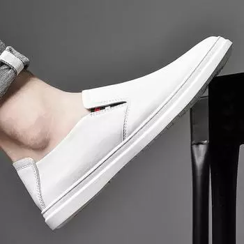 Модные брендовые мужские повседневные туфли из натуральной кожи для мужчин на шнуровке, дышащие мягкие белые кроссовки, повседневные туфли на плоской подошве для мужчин, туфли без застежек 37 белый