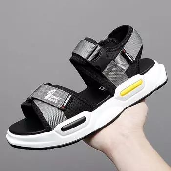 Модные брендовые мужские сандалии для отдыха на природе Оптовая продажа летних мягких подошв пляжных туфель Мужские новые шлепанцы Повседневная верхняя одежда Сандалии 38 чёрный