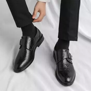 Модные брендовые мужские туфли дерби весна 2024 года с одной педалью, деловые, заостренные, британские, повседневные кожаные туфли 38 чёрный
