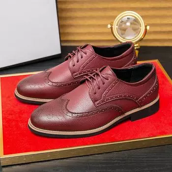 Модные брендовые мужские туфли в стиле ретро со шнуровкой, удобные повседневные кожаные туфли, классические резные мужские деловые туфли для свадьбы, банкета, красные кожаные туфли 38 чёрный