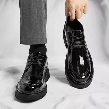 Модные брендовые мужские туфли весна осень на шнуровке повседневные черные кожаные туфли мужские глянцевые мокасины роскошные свадебные вечерние мужские туфли мужские 38 чёрный