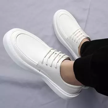 Модные брендовые мужские удобные кожаные повседневные туфли с круглым носком, весенние классические белые уличные нескользящие спортивные повседневные туфли 38 чёрный