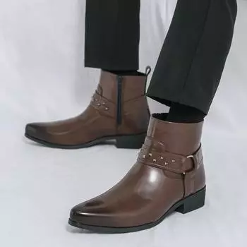 Модные брендовые мужские удобные высокие монгольские рыцарские сапоги с боковой молнией, осенние удобные остроносые ботинки челси в британском стиле 38 чёрный