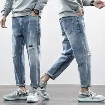 Модные брендовые потертые джинсы Harlan, новая тенденция на резинках, японские свободные винтажные джинсы прямого кроя, мужская одежда 28
