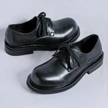 Модные брендовые повседневные кожаные туфли мужские на высокой подошве на платформе японские Харадзюку корейские уличные модные деловые свадебные кожаные туфли 38 чёрный