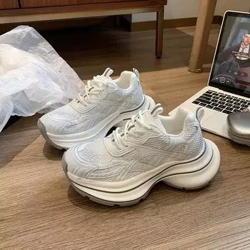 Модные брендовые серебристые кроссовки для папы, женские зимние кроссовки на платформе с дышащей сеткой, повседневные кроссовки для бега 35 серебряный