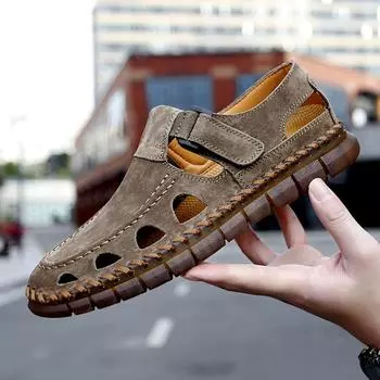 Модные брендовые весенне-летние туфли на плоской подошве, хит продаж, мокасины, мужские мокасины, натуральная кожа, мужские сандалии, легкие туфли для вождения 38 серый