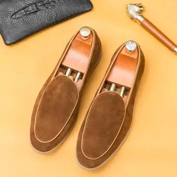 Модные брендовые замшевые мокасины для мужчин, роскошная дизайнерская обувь, модные однотонные мокасины с круглым носком, повседневная обувь для работы, ходьбы, на плоской подошве 38 хаки