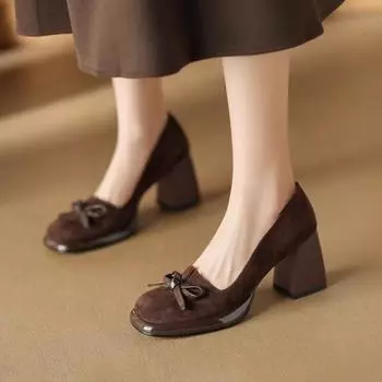 Модные брендовые женские туфли-лодочки из натуральной кожи 2024 года, новые весенне-летние качественные туфли на высоком каблуке для платья, офиса и офиса 35 чёрный