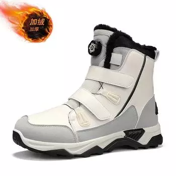 Модные брендовые зимние мужские ботинки, высококачественные теплые плюшевые хлопковые ботинки 2024 года, новые водонепроницаемые женские зимние ботинки, модная походная обувь для пар 36 бежевый