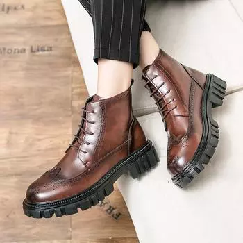 Модные британские ботинки челси, мужские туфли до середины голени, деловые, формальные, ботильоны, осень, корейская модная повседневная кожаная обувь 38 чёрный