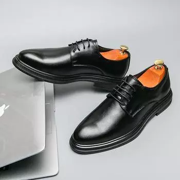 Модные британские деловые туфли Мужские туфли из натуральной кожи Свадебные туфли Банкетные туфли из высококачественной кожи с острым носком Мужская повседневная обувь 38 чёрный