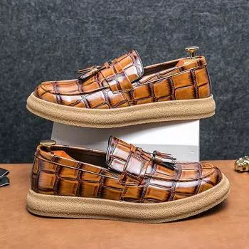 Модные британские классические кожаные повседневные туфли мужские удобные фирменные лоферы мужские туфли на платформе без застежек мужская обувь мокасины мужские 38