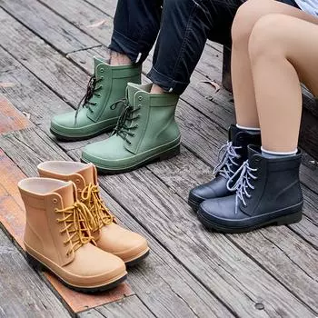 Модные британские короткие сапоги, резиновые сапоги для мужчин и женщин, нескользящие, износостойкие, утолщенные, повседневные, для отдыха на природе, низкие, водонепроницаемые, женская обувь 47 чёрный