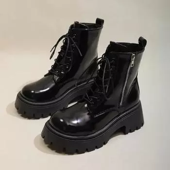 Модные британские лакированные кожаные мотоциклетные ботинки на платформе для женщин, дизайнерская мягкая подошва, женская обувь, модные ботильоны для женщин 35