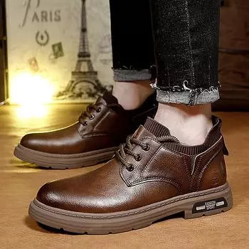 Модные британские модные ботинки для мужчин, повседневная зимняя обувь, кроссовки, уличные ботинки, нескользящая рабочая обувь, мужские короткие мотоциклетные ботинки Zapatillas 38 чёрный