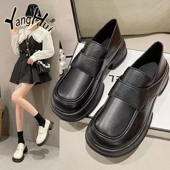 Модные британские туфли из кожи, женские, на платформе, водонепроницаемые, нескользящие, износостойкие, универсальные, современные ботинки 2024 года, весна-осень 35