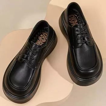модные британские туфли из кожи женские новые одинарные туфли колледж ветер толстая подошва кожаные туфли детские туфли 34 чёрный