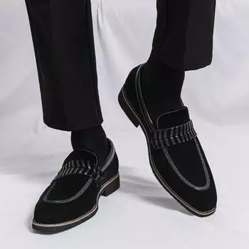 Модные британские туфли-лоферы, мужские замшевые туфли на низком каблуке, повседневная обувь в деловом стиле, удобные туфли для вождения большого размера, универсальные туфли-оксфорды 38 коричневый