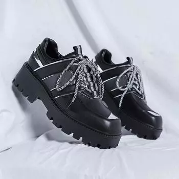 Модные британские туфли на толстой подошве из кожи, мокасины с цепочкой, круглые туфли высокого качества, деловые туфли, мужские повседневные мокасины, осень 38 чёрный