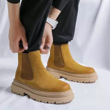 Модные британские высокие модные британские ботинки мужские коричневые удобные челси водонепроницаемые нескользящие мужские туфли короткие 38 чёрный