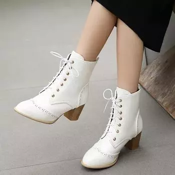 Модные броги, резные, коричневые, черные, белые, на шнуровке, на высоком каблуке, армейские байкерские ботильоны для женщин, женские ботинки, женская обувь 43 34 коричневый