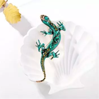 Модные броши из сплава со стразами в виде ящерицы и геккона для женщин, роскошные зеленые кристаллы, металлическая брошь с четырьмя когтями в виде змеи, булавки, подарки на вечеринку