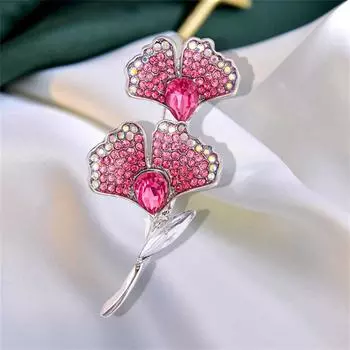 Модные броши с кристаллами в виде листьев гинкго для женщин, роскошный дизайн, винтажная красная брошь со стразами, булавки, ювелирные изделия, свадебные подарки
