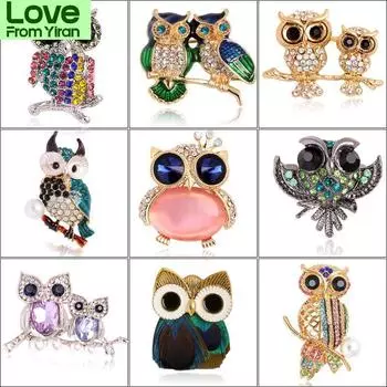 Модные броши в виде совы, животные, женская и мужская одежда, шарф, пряжка, воротник, ювелирные изделия, значки, булавки, голубые глаза, эмаль, стразы, брошь