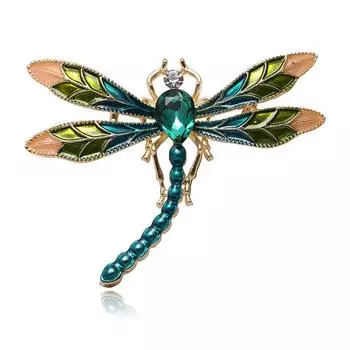 Модные броши в виде стрекозы для женщин, винтажные зеленые, фиолетовые эмалированные кристаллы, брошь в виде насекомых, булавки, ювелирные изделия в виде животных, украшения
