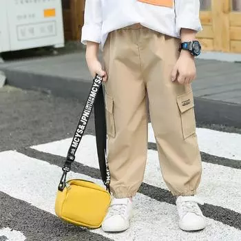 Модные брюки для мальчиков с буквенным принтом, повседневные длинные брюки для детей, детские спортивные брюки 150cm серый