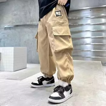 Модные брюки для мальчиков, весенние новые свободные свободные универсальные брюки цвета хаки, красивые гангстерские повседневные брюки для работы 110 хаки