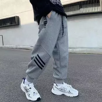 модные брюки для малышей и мальчиков, брюки с эластичной резинкой на талии, детские спортивные брюки, хлопковые брюки, повседневная детская одежда для малышей 110 чёрный