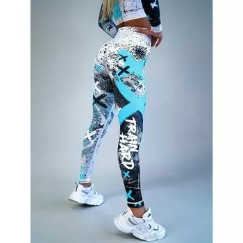 Модные брюки для занятий пилатесом и йогой с граффити, обтягивающие леггинсы для фитнеса и бега, женская спортивная одежда S павлин голубой