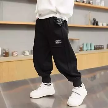 Модные брюки на шнурке для мальчиков, свободные трендовые универсальные повседневные брюки, новые спортивные брюки, детские брюки 120 светло-серый