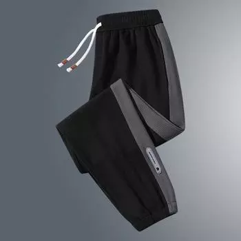 Модные брюки с завязками на ногах, повседневные брюки свободного прямого кроя, вафельные брюки-карго для мужчин 8XL чёрный