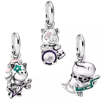 Модные бусины из серебра 925 пробы, корова, медведь, динозавр, игра на музыкальном инструменте, очаровательные оригинальные модные браслеты, женские ювелирные изделия «сделай сам»