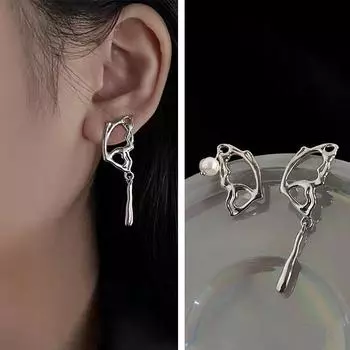 Модные бусины в форме бабочки с вырезом серебряного цвета женские серьги свадебный подарок праздничные серьги