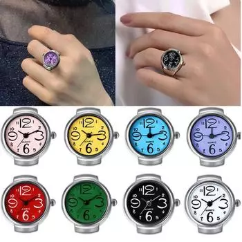 Модные часы-кольца, новые с круглым стальным циферблатом в стиле панк, эластичное кварцевое кольцо для женщин и девочек, женское кольцо в стиле ретро в стиле хип-хоп небесно-голубой