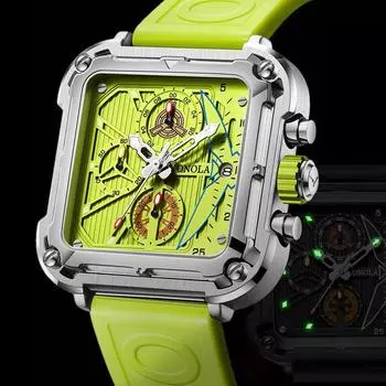Модные часы мужские уникальные квадратные модные кварцевые спортивные часы-хронограф водонепроницаемые светящиеся Relogio Masculino зелёный