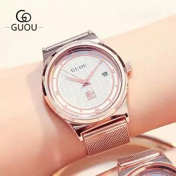 Модные часы с сетчатой цепочкой, модная пара, часы со стальным ремешком, простой кварцевый ремешок, календарь, большой циферблат, мужские и женские часы