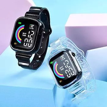 Модные часы унисекс, модные, простые, прозрачные, с мягким ремешком, спортивные, наручные часы, электронные, наручные часы, силиконовый, прозрачный, с квадратным ремешком для женщин