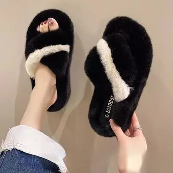 Модные черно-белые панды, новые плюшевые тапочки, теплые пушистые тапочки, разноцветные удобные домашние женские тапочки Zapatos Mujer 35